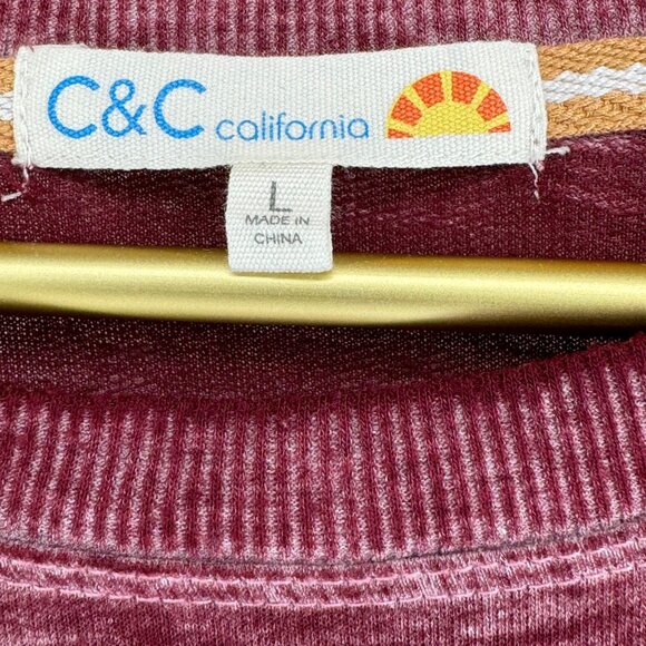 LIKE NEW C&C California Thankful Embroidered Long Sleeve Burgundy Sweatshirt - Picture 6 of 8